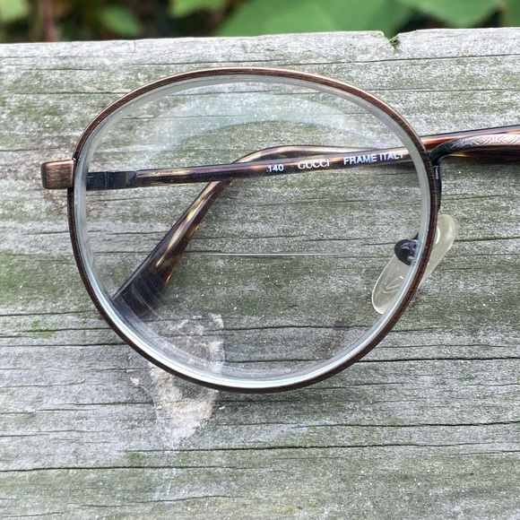 Vintage Gucci Italy Round Tortoise and Metal Prescription Lens Glasses 53 19 - Picture 2 of 11